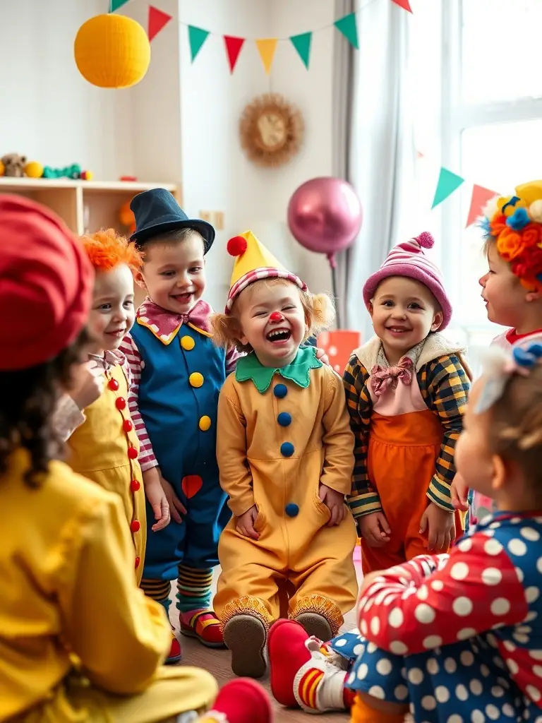 A clown working with polyhandicapped individuals, using non-verbal communication and sensory props to engage and stimulate them.